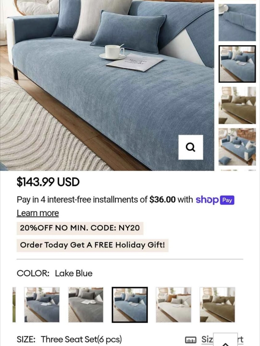 Funny Furry Blue Three-Seat Sofa covers (6 Pieces)